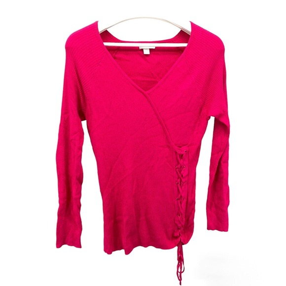New York & Company V Neck Knit Sweater With Crisscross Tie Detail Size Medium - Picture 1 of 10